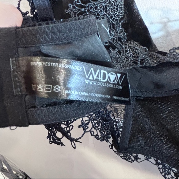 DOLLS KILL Sz 3X Widow Black Lace Velvet Bralette Goth Punk Adjustable Straps - Picture 7 of 11